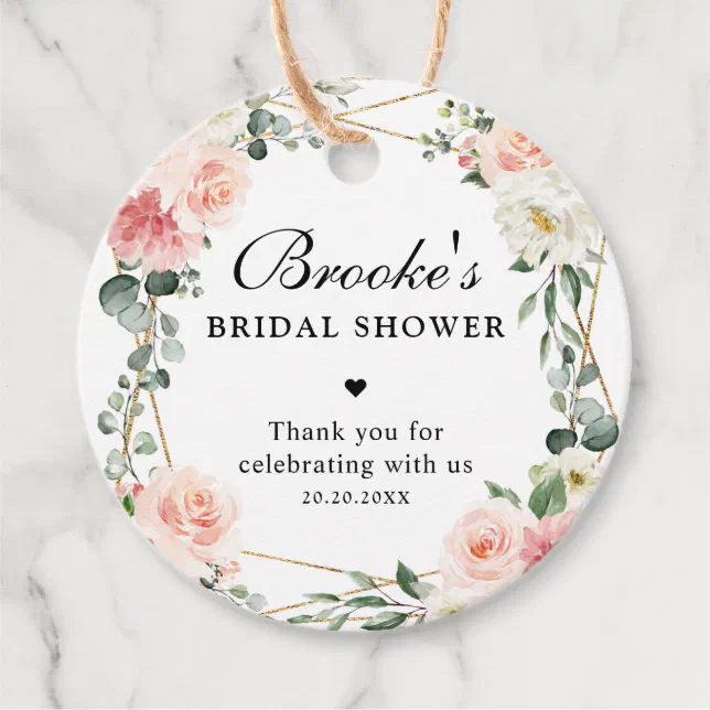 Blush Pink Floral Gold Bridal Shower Thank you Favor Tags | Zazzle
