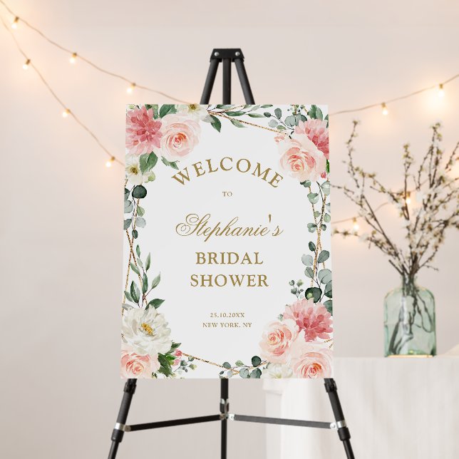 Blush Pink Floral Gold Bridal Shower Welcome       Foam Board (In Situ (Stand))
