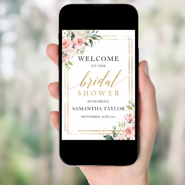 Blush pink floral gold bridal shower welcome sign (Front Digital)