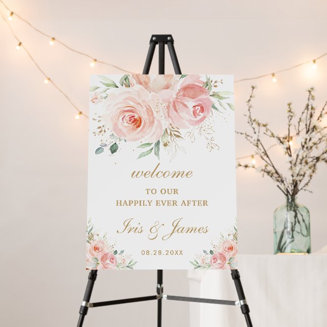 Blush Pink Floral Gold Bridal Wedding Welcome   Foam Board (In Situ (Stand))