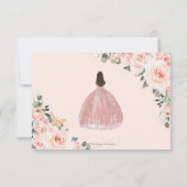 Blush Pink Floral Gold Butterfly Quinceañera Dress RSVP Card (Back)
