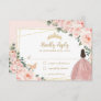 Blush Pink Floral Gold Butterfly Quinceañera Dress RSVP Card