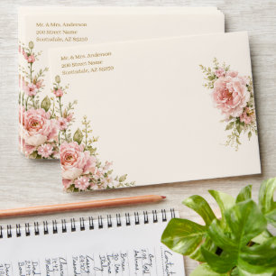 Blush Pink Floral Gold Crown Quinceañera Envelope
