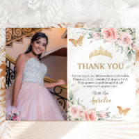 Blush Pink Floral Gold Crown Quinceañera Photo 