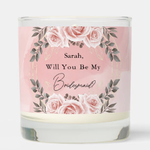 Blush Pink Floral Gold Crystal Bridesmaid Scented Candle