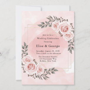 Blush Pink Floral Gold Crystal Geometric Wedding Invitation
