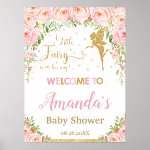 Blush Pink Floral Gold Fairy Baby Shower Welcome Poster