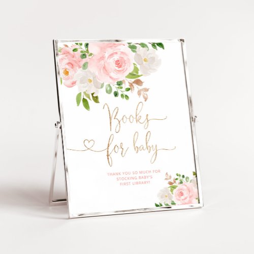 Blush pink floral gold foil Books for baby Poster