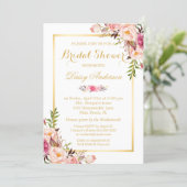 Blush Pink Floral Gold Frame Bridal Shower Invitation (Standing Front)