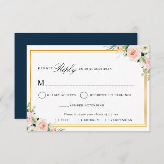 blush pink floral gold frame meal choice RSVP card