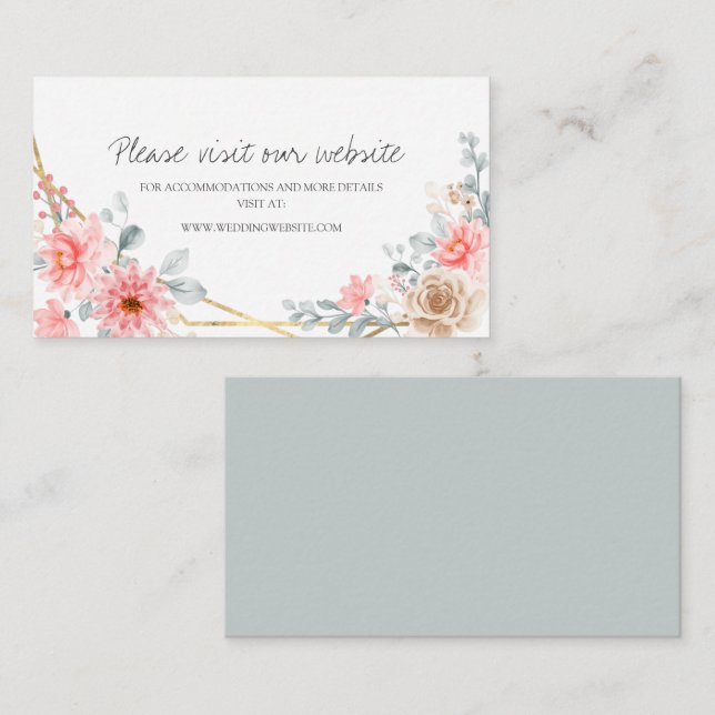 Blush Pink Floral Gold Geometric Botanical Wedding Enclosure Card (Front/Back)