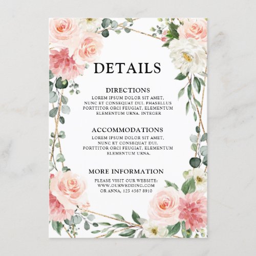 Blush Pink Floral Gold Geometric Botanical Wedding Enclosure Card