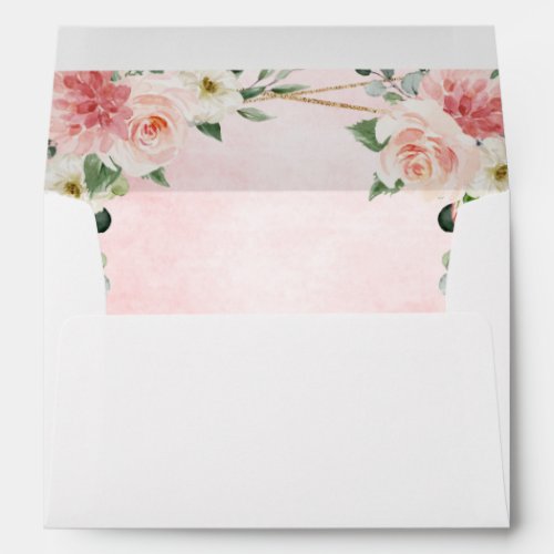 Blush Pink Floral Gold Geometric Botanical Wedding Envelope