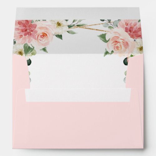 Blush Pink Floral Gold Geometric Botanical Wedding Envelope