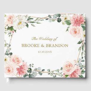Blush Pink Floral Gold Geometric Botanical Wedding Guest Book