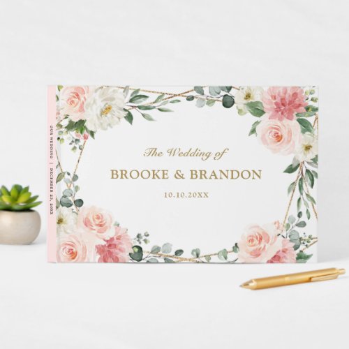 Blush Pink Floral Gold Geometric Botanical Wedding Guest Book