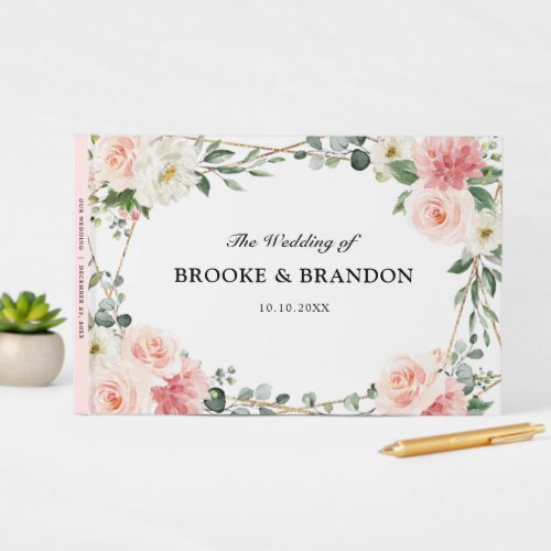 Blush Pink Floral Gold Geometric Botanical Wedding Guest Book