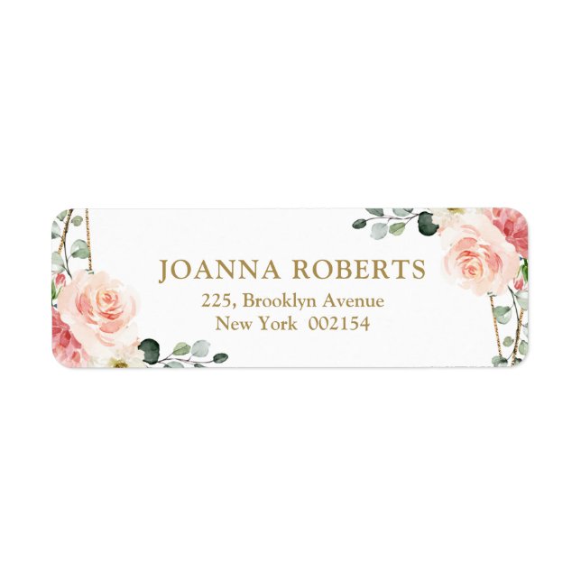 Blush Pink Floral Gold Geometric Botanical Wedding Label (Front)