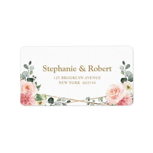 Blush Pink Floral Gold Geometric Botanical Wedding Label
