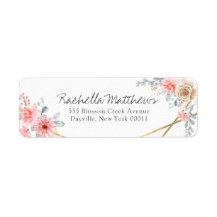 Blush Pink Floral Gold Geometric Botanical Wedding Label