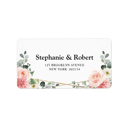 Blush Pink Floral Gold Geometric Botanical Wedding Label