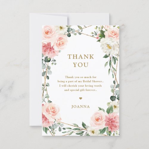 Blush Pink Floral Gold Geometric Botanical Wedding Thank You Card