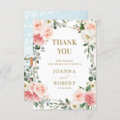 Blush Pink Floral Gold Geometric Botanical Wedding Thank You Card (Front/Back)