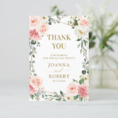 Blush Pink Floral Gold Geometric Botanical Wedding Thank You Card (Standing Front)