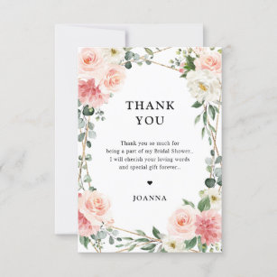 Blush Pink Floral Gold Geometric Botanical Wedding Thank You Card