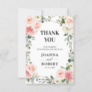 Blush Pink Floral Gold Geometric Botanical Wedding Thank You Card