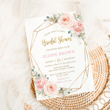 Blush Pink Floral Gold Geometric Bridal Shower Inv Invitation