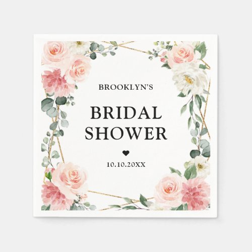 Blush Pink Floral Gold Geometric  Bridal Shower Na Napkins