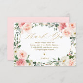 Blush Pink Floral Gold Geometric Bridal Shower Tha Thank You Card (Front/Back)