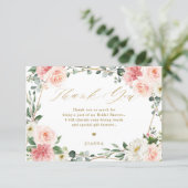 Blush Pink Floral Gold Geometric Bridal Shower Tha Thank You Card (Standing Front)