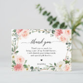 Blush Pink Floral Gold Geometric Bridal Shower Thank You Card (Standing Front)