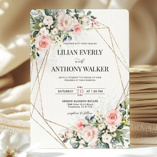 Blush Pink Floral Gold Geometric Estate Wedding Invitation
