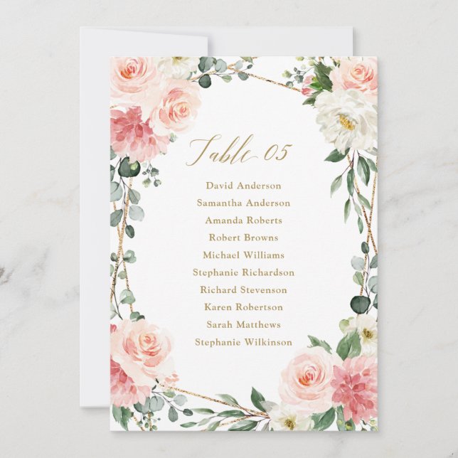 Blush Pink Floral Gold Geometric Seating Chart Inv Invitation (Front)