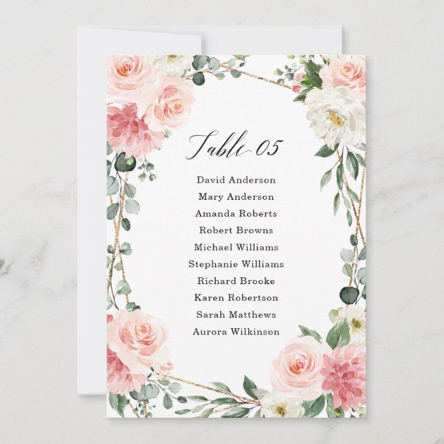Blush Pink Floral Gold Geometric Seating Chart Invitation (Front)