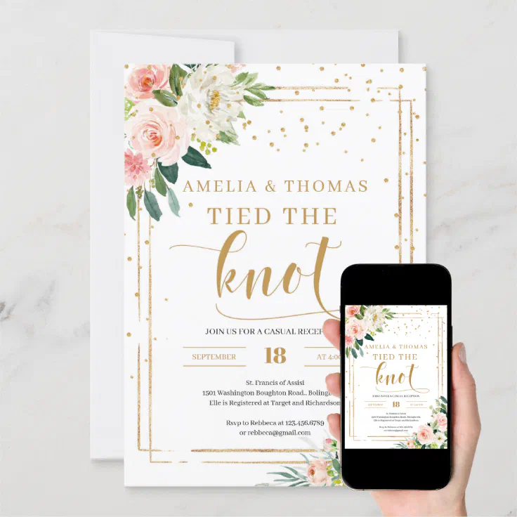 Blush Pink Floral Gold Geometric Tied The Knot Invitation Zazzle