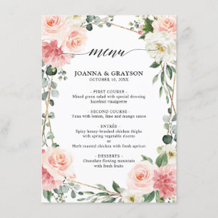 Blush Pink Floral Gold Geometric Wedding Menu