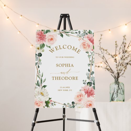 Blush Pink Floral Gold Geometric Wedding Welcome F Foam Board
