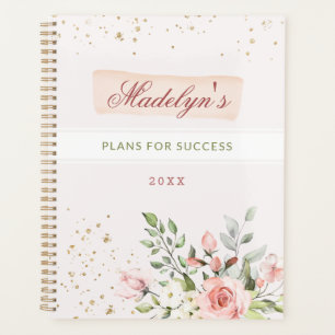 Blush Pink Floral Gold Glitter Custom Name Girl Pl Planner