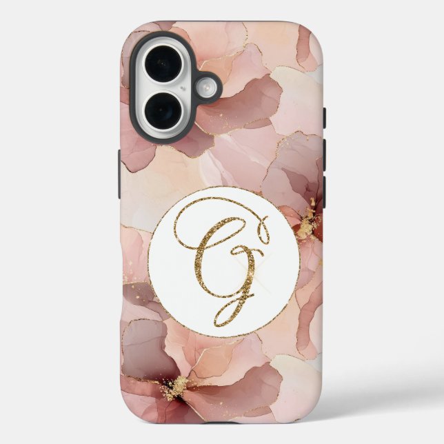 Blush Pink Floral Gold Glitter Letter G Case-Mate iPhone Case (Back)