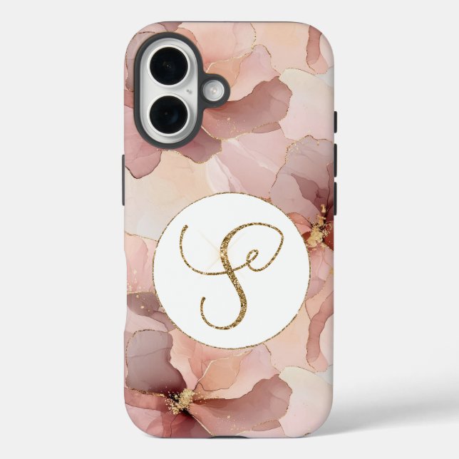 Blush Pink Floral Gold Glitter Letter S Case-Mate iPhone Case (Back)