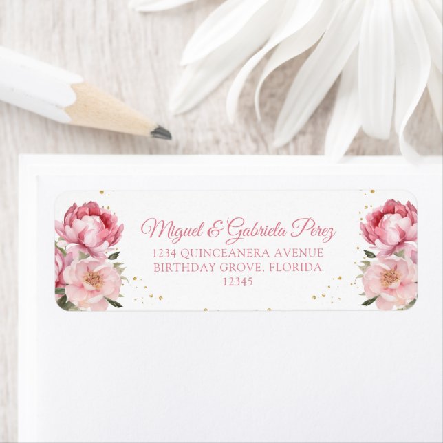 Blush Pink Floral Gold Glitter Return Address Label (Insitu)