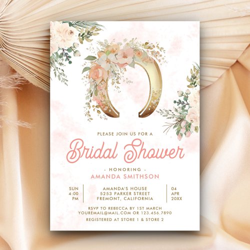 Blush Pink Floral Gold Horseshoe Bridal Shower Invitation