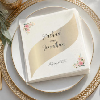 Blush Pink Floral Gold Minimalist English Napkins