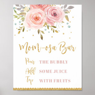 Blush Pink Floral Gold Mom-osa Bar Mimosa Bar Sign