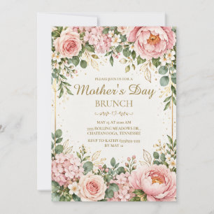 Blush Pink Floral Gold Mother’s Day Brunch Invitation