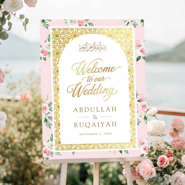 Blush Pink Floral Gold Muslim Wedding Welcome Sign (Creator Uploaded)